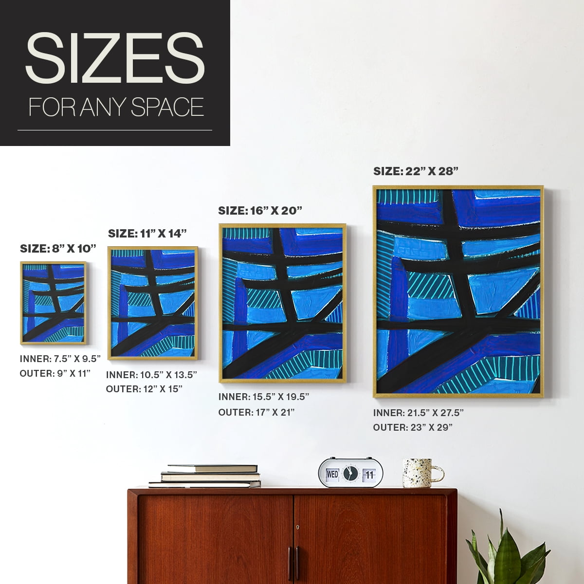Involved Blues I Framed Print in Gold Solid Wood Framed Print No Nail Hanging