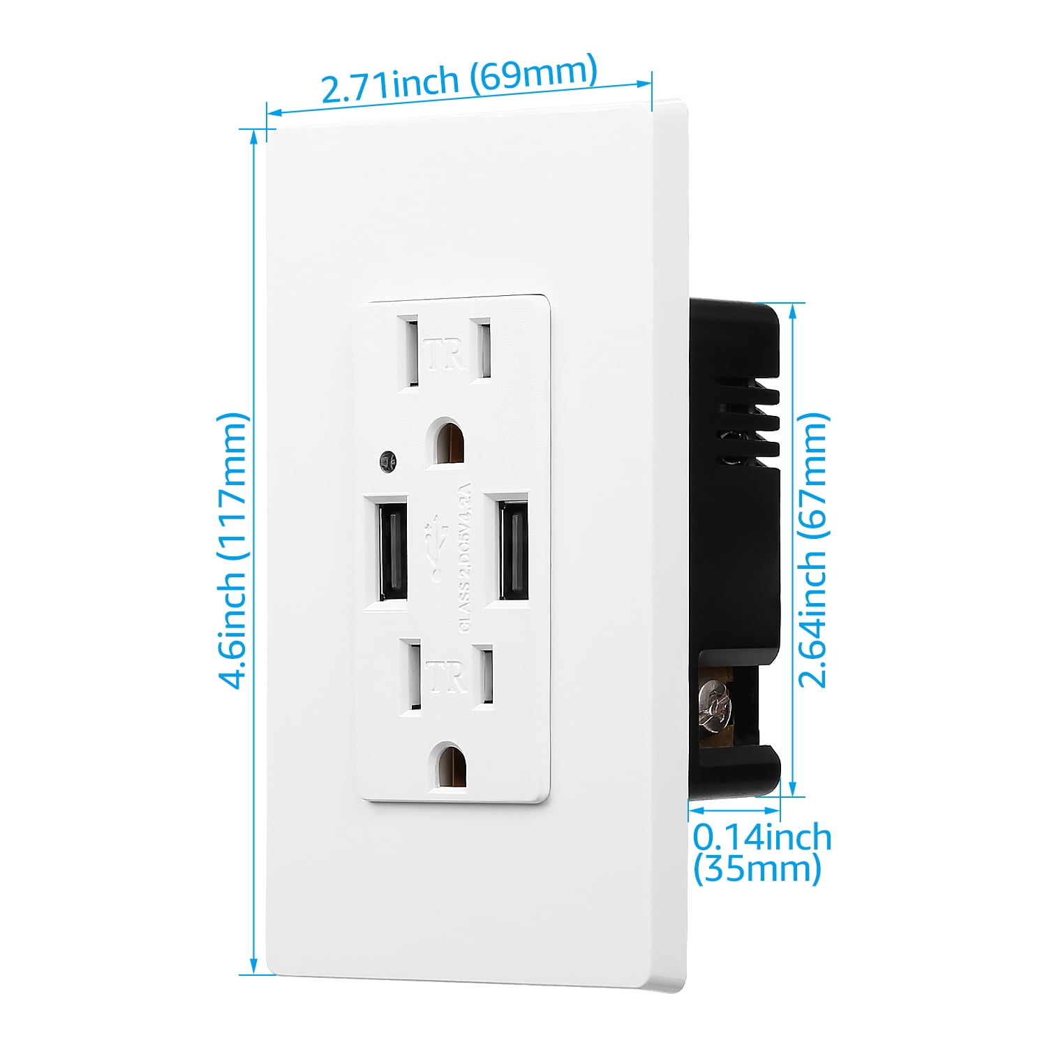 1 Pack 2 USB and 2 AC Outlets Charging Wall Outlets + 1 Pack 4 USB Charging Wall Outlets, Wall Plate Included, UL Listed, White