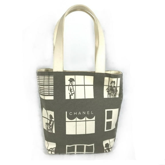 Pre-Owned CHANEL Windows Line Handbag, Tote Bag, Shoulder Canvas, Women's, Gray x... (Good)