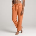 thumbnail image 2 of KPOPLK Woman Within Linen Pants Tall Cotton Linen Elastic Waisted Drawstring Button Casual Summer Cropped Trousers with Pockets Size XL,Orange, 2 of 6