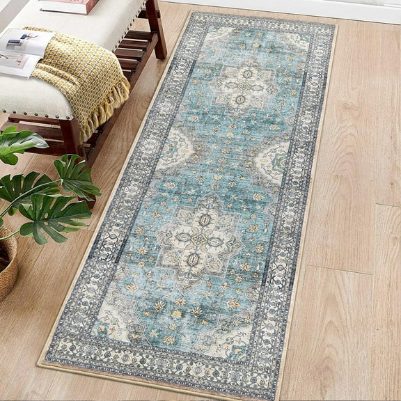 HOMERRY Runner Rug 2' x 6' Bedroom Rug Boho Distressed Area Rug for Living Room, Teal