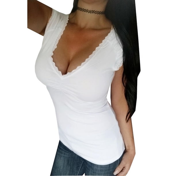 CSDAJIO Women's Deep V Neck Lace Tank Top - Sleeveless Cropped Cami With Bow Tie Front
