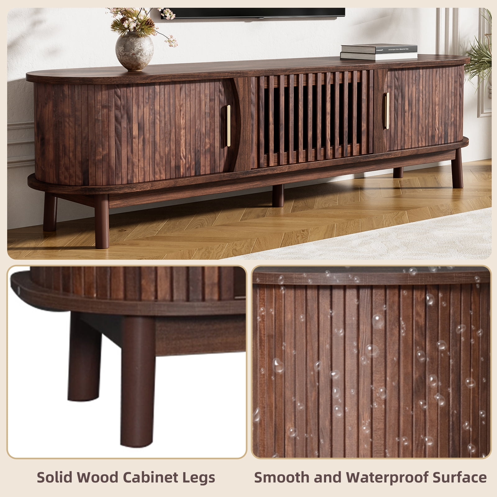 Modern Farmhouse TV Stand for 75" TVs, Wood Entertainment Center with Storage Cabinet, TV Console Table for Living Room, Bedroom