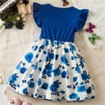 thumbnail image 4 of HOMADLES Toddler Girls Dress Crewneck Bow Sleeveless Print Stretch Ruffed Layered Breathable Princess Dress Dress Blue 4 T, 4 of 8