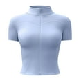 thumbnail image 4 of TYGHBN High Elastic Yoga Short Sleeved Jacket Stand Collar Tight Sports Coat Short Sleeved Cardigan for Women T Neck Tops for Women Women Sports T Shirt Womens Solid Tee Shirts Tees Women and Shirt, 4 of 4