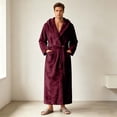 thumbnail image 2 of LangJing Mens Fleece Hooded Bathrobe Shawl Collar Soft Plush Robes for Men Shower Spa House Bath Robe with Pockets Wine,XL, 2 of 6