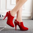 thumbnail image 5 of NOEGOEU Women's Suede Boots Platform Stiletto Ankle Boots Side Zip Fall Winter Dress Shoes (Red,41), 5 of 6