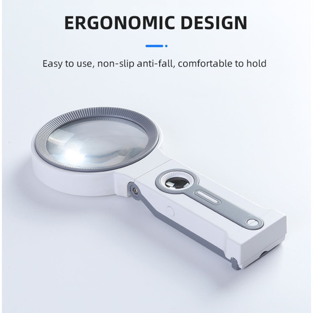 Geemin LED illuminates Magnifying Glass with Stand Lighted Foldable Reading Magnifier Senior Friendly LED Magnifying for senior