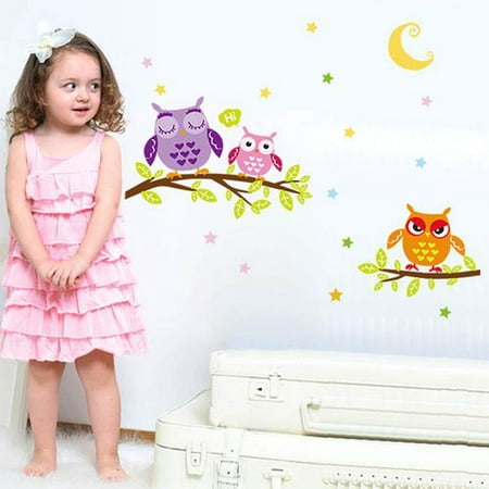 KABOER 2 Pcs Wall Stickers of Cartoon Tree Owls Wall Decals for Kids Rooms Nursery Baby Boys and Girls (Best Color For Baby Boy Room)