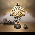 thumbnail image 2 of Tiffany Table Lamp Beige Stained Glass Crystal Beans Iron Metal Leaves Bronze Base Included LED Bulb for Living Room Dining Room Bedroom Bedside 12"W*12"D*22"H, 2 of 5