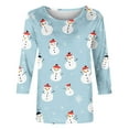 thumbnail image 5 of JSheng Christmas 3/4 Sleeve Tops for Women Women's Loose Fashionable Christmas Printed Round Neck Pullover T-shirt Top Blue L, 5 of 5