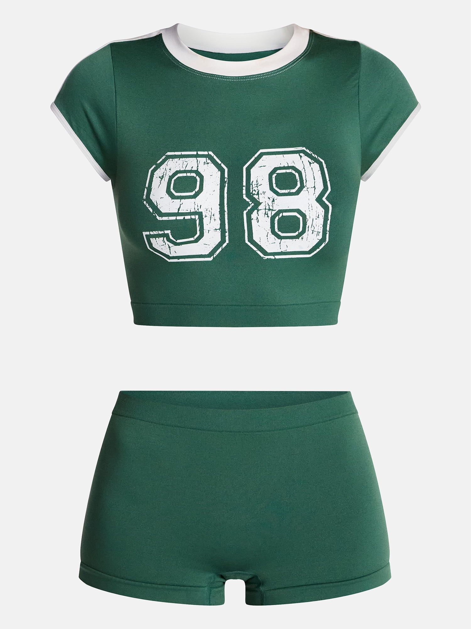 No Boundaries Seamless Cropped Tee and Boyshorts Set, 2 Piece, Women's XS-XXXL