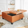 thumbnail image 5 of Charlotte 35 Inch Large Square Storage Ottoman Bench, Tufted Upholstered Lift Top Coffee Table Ottoman with Storage, Oversized Storage Ottomans, Toy Box, Air Leather Footrest for Living Room – Caramel, 5 of 15