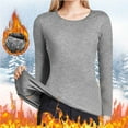 thumbnail image 2 of DHFJKG Women Thermal Shirt Fuzzy Lining Slim Fit Solid Color Long Sleeve Round Neck Athletic Base Layer Long John Top Cozy Jumper Tops, 2 of 4
