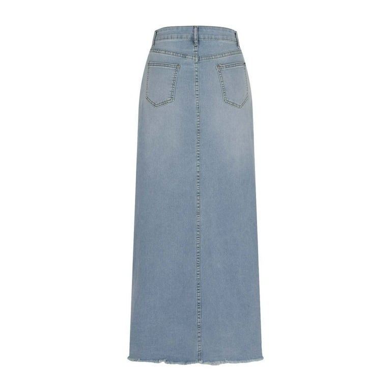 ☆送料・関税込☆WOOALONG★Tin denim maxi skirt★スカート★ Teissuly Women Trendy Denim Maxi Skirt High Waist A-Line