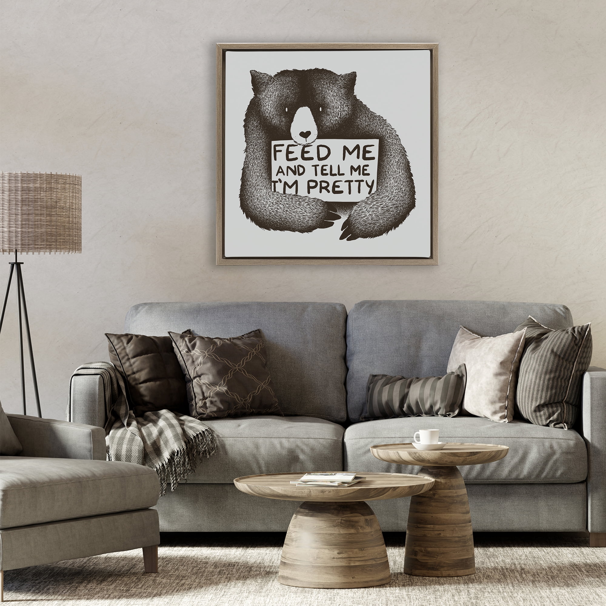 Stupell Industries Feed & Tell Me I'm Pretty Brown Framed Floater Canvas Wall Art, design by Tobe Fonseca