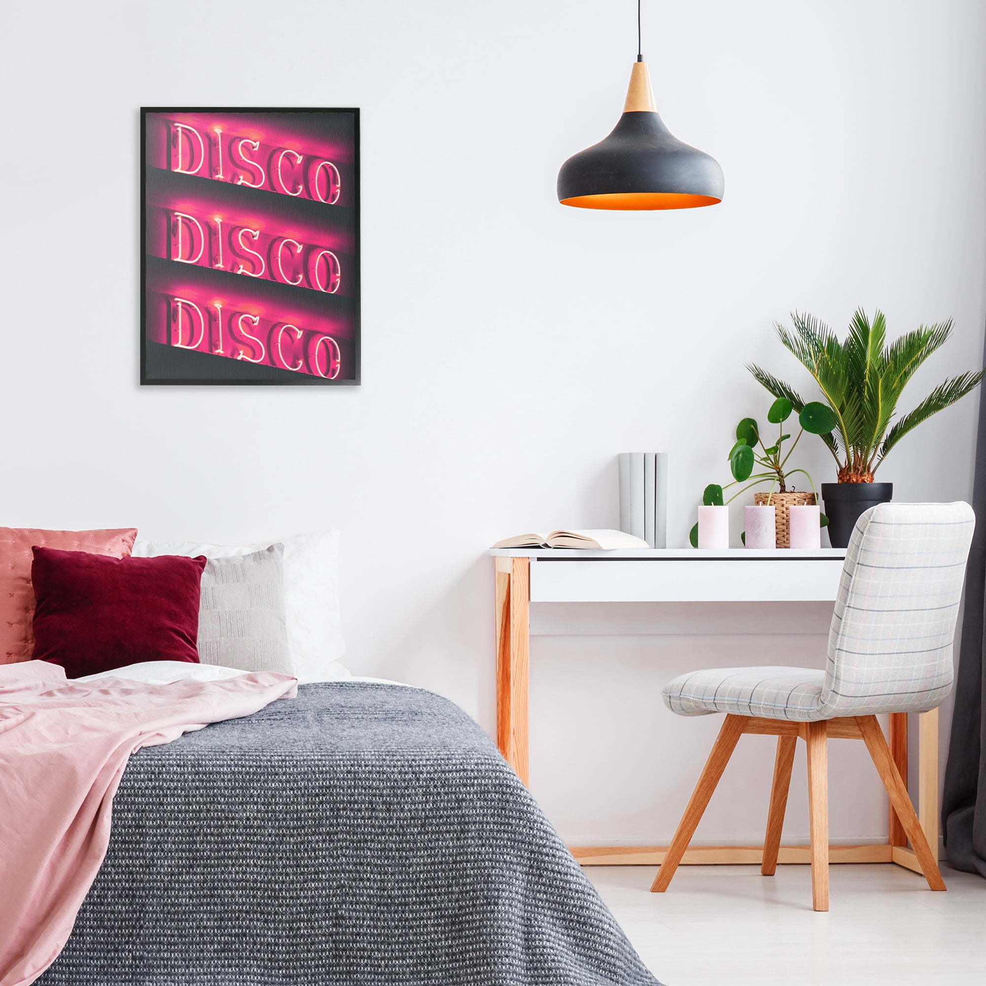 Stupell Industries Pink Disco Neon Lights Typography Painting Black Framed Art Print Wall Art, 24 x 30