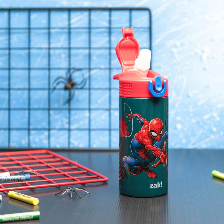 Zak Designs Marvel Spider-Man Kids Water Bottle with Spout Cover and Carrying Loop, Made of Durable Plastic, Leak-Proof Water Bottle Design for Travel