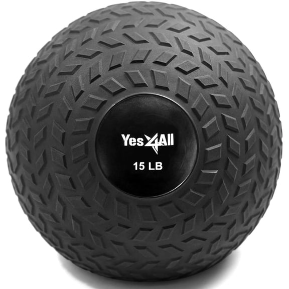 Yes4All 15 lbs Slam Ball for Strength and Crossfit Workout – Slam Medicine Ball (15 lbs, Black)