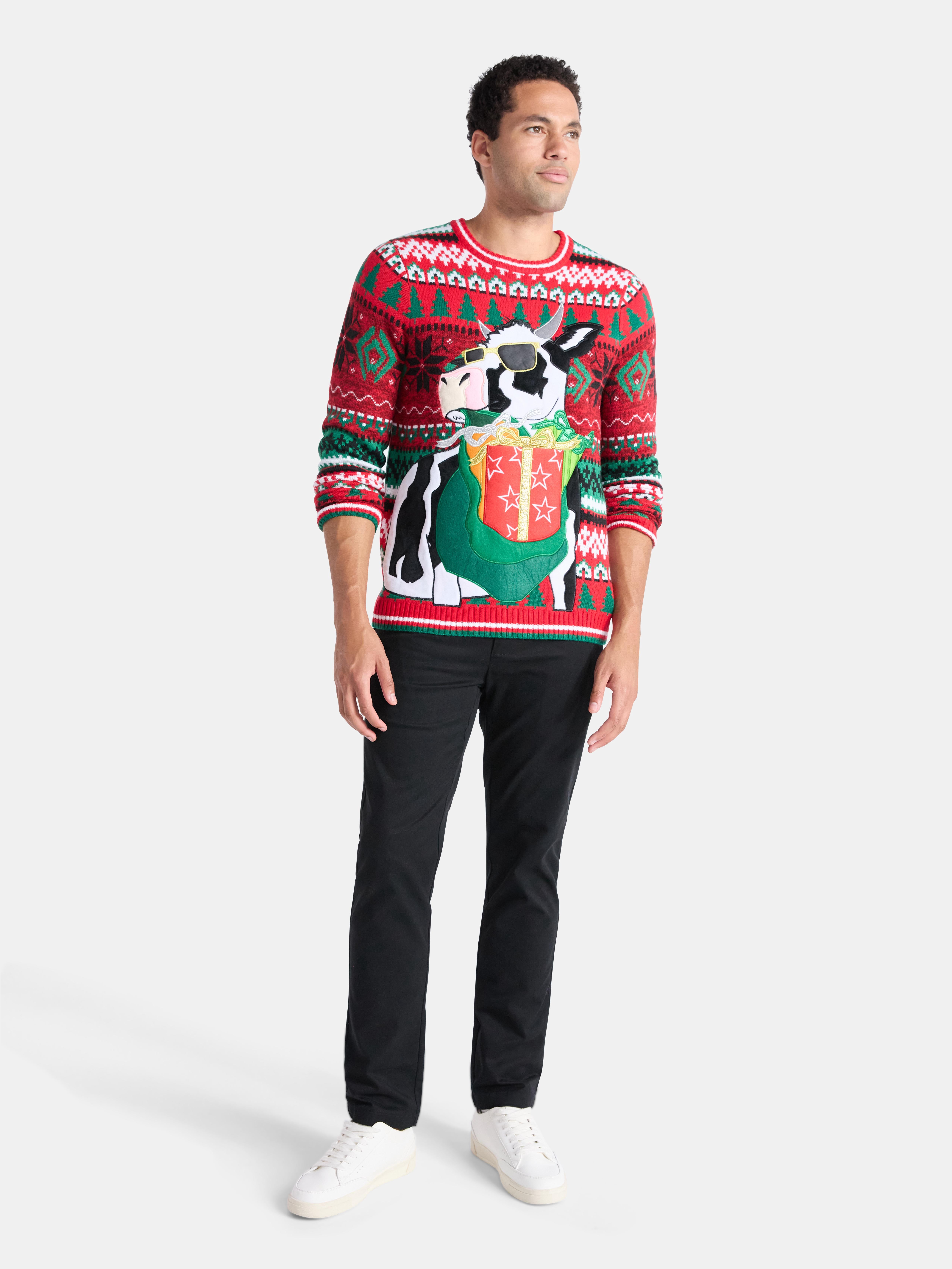 Men's Christmas Sweater Ugly Christmas Sweater with Drink Pocket from Holiday Time, Sizes XS-3XL