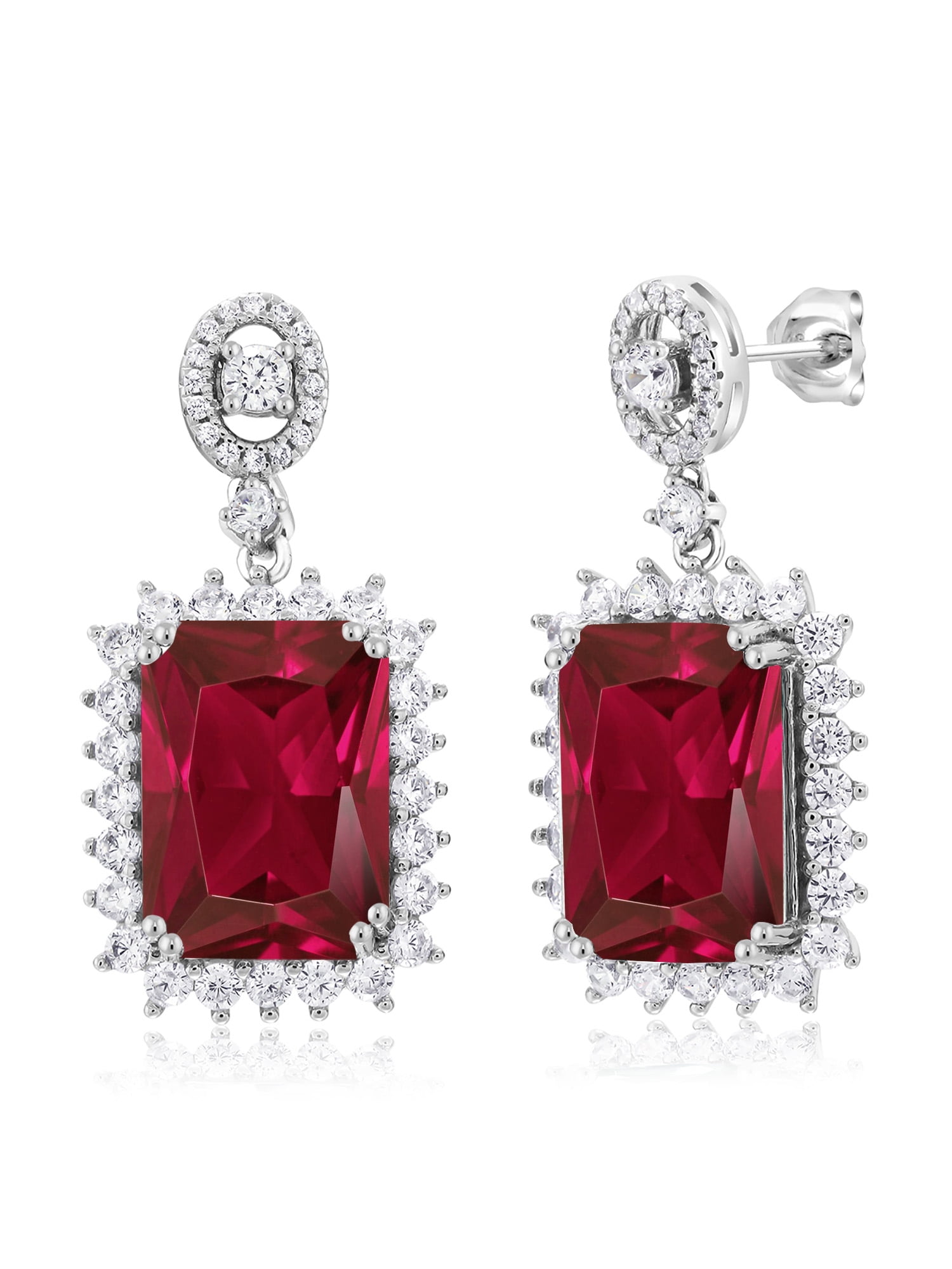 Gem Stone King 1.59 Ct Round Red Created Ruby Yellow Gold Plated Silver Earrings with Jackets 