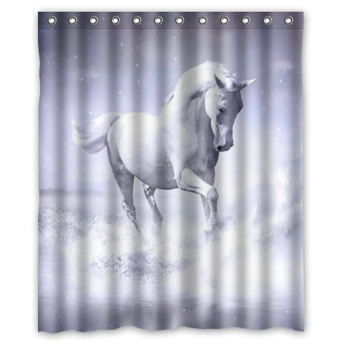 Six Running Horse Shower Curtain Set 71X71 Inches Polyester Fabric Bathroom 