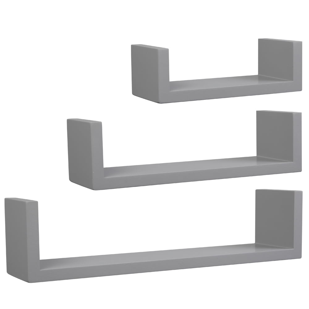 Private Jungle Wall Shelves Set of 3 Floating Display Shelves Ledge Bookshelf Wall Mount Storage Home Decors，Gray