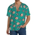 thumbnail image 3 of Naloa Starfish and Shell Men's Loose Fit Cuban Collar Short-Sleeve Shirt with Button-down and Chest Pocket for Everyday Wear Outings - Medium, 3 of 7