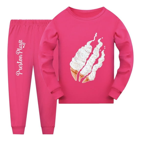PrestonPlayz 2-Piece Flame Pajama Set – Long Sleeve Top and Joggers, Gaming Outfit for Boys Girls, Youth Sizes 3-14