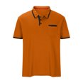 thumbnail image 2 of ZCFZJW Men's Classic Fit Short Sleeve Solid Soft Cotton Polo Shirt Vintage Striped Patchwork Print Button up V Neck Workout T-Shirts Tops with Pockets Orange S, 2 of 6