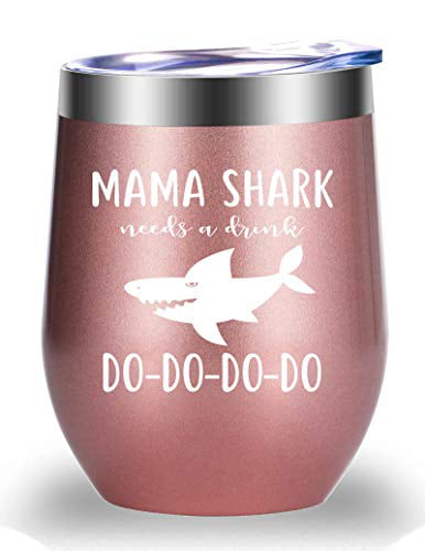 Black olyee 12oz Insulated Wine Tumbler with Straw Papa Mama/Papa Shark Needs a Drink Do Do for Funny Birthday Mother’s Day Fathers Day Gift 