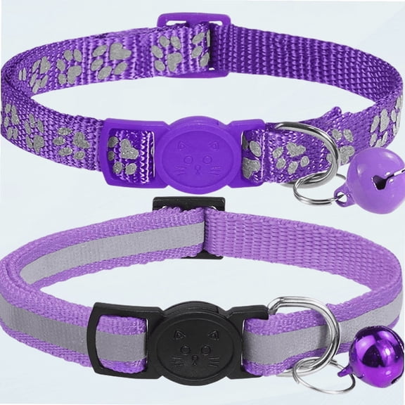 Reflective Cat Collars Breakaway with Bell, 2 Pack Girl Boy Pet Kitten Collar Adjustable 6-8 Inch, Purple