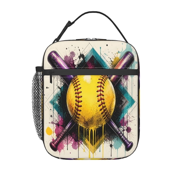 Softball Lunch Bag Reusable Thermal Lunch Tote with Handle for Women and Men