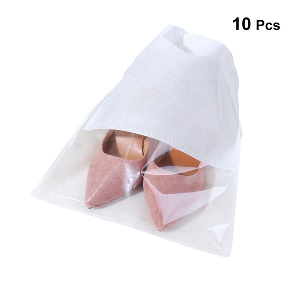 TOYMYTOY 10Pcs White Drawstring Slippers Storage Bag Non-Woven Material with Transparent Window