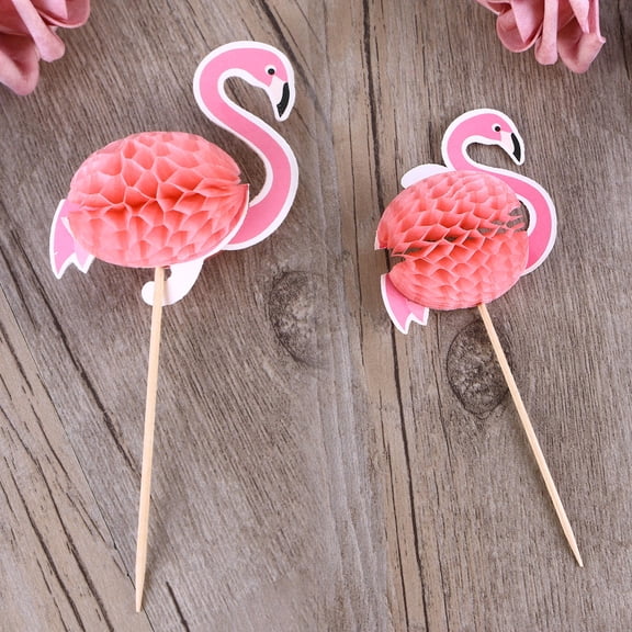 GETAJGHSD Hawaii Flamingo Topper 3D Pink Bamboo for Cake and Party Decor 6Pcs