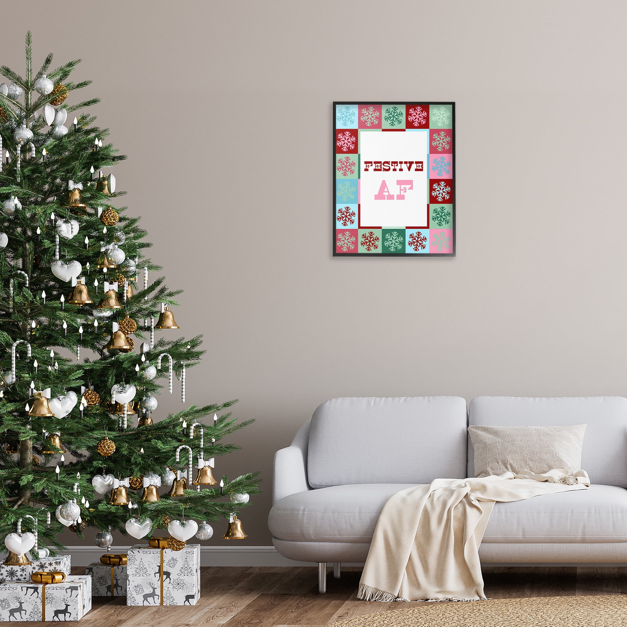 Stupell Industries Festive AF with Snowflakes Holiday Painting Black Framed Art Print Wall Art, 24 x 30