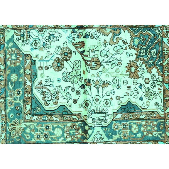 Ahgly Company Machine Washable Indoor Rectangle Persian Turquoise Blue Traditional Area Rugs, 5' x 7'