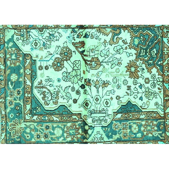 Ahgly Company Machine Washable Indoor Rectangle Persian Turquoise Blue Traditional Area Rugs, 3' x 5'