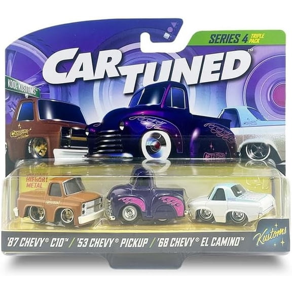 CarTuned Series 4 '87 Chevy C10, '53 Chevy Pickup & '68 Chevy El Camino Diecast Car 2-Pack