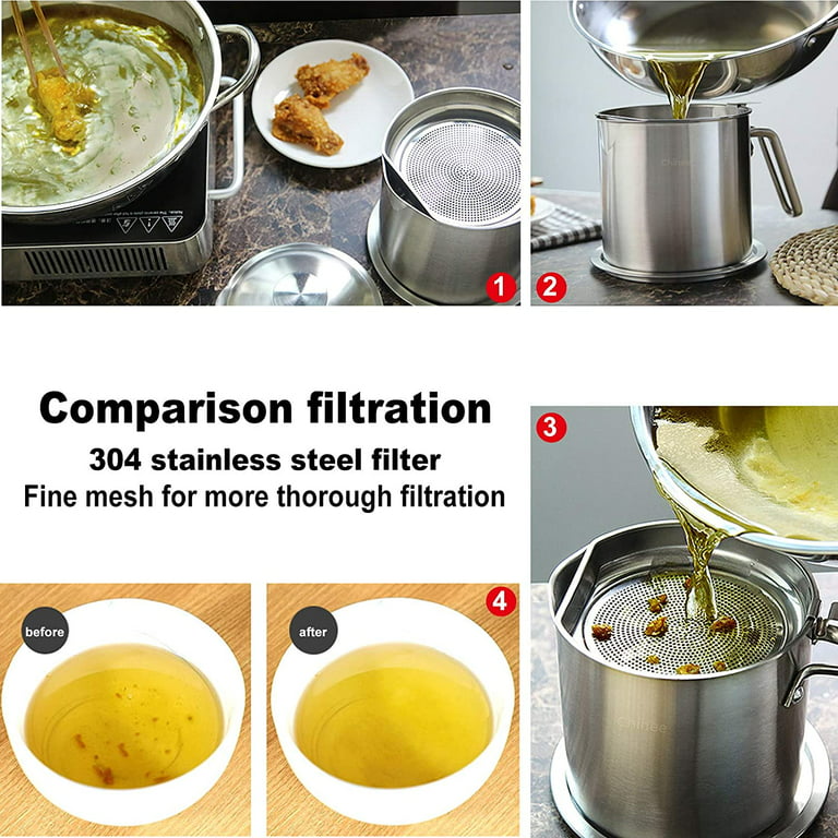 NoBrand Stainless Steel Oil Storage Can Oil Strainer Pot with Fine Mesh  Strainer Cooking Oil Fat Separator for Filter Residue 50