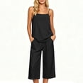 thumbnail image 2 of Favoffer Women's Faux Linen Two Piece Set Adjustable Strap Top Matching Capri Pants Solid Color Breathable Casual Outfit Lightweight Outdoor Daily Wear, 2 of 9