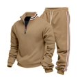 thumbnail image 2 of Men's Casual Heavy-duty Fleece Loose Stand-up Collar Sweatshirt and Pants Set, Color-matched for Workwear Winter Sports and Outdoor Adventures,Camel,3XL, 2 of 9