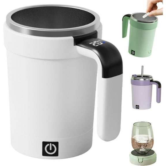 Harlier13 Automatic Magnetic Stirring Coffee Mug, 2025 Upgraded Detachable Base Self-Stirring Mug, Auto Stirring Mugs with Lid Handle, Smart Mixing Cup for Coffee, Chocolate, Milk, Tea (White)