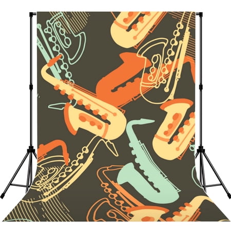 Sax Musical Party Art Retro Photography Backdrop 5x7Ft Background for Photo Studio Video Recording Birthday Party Wedding Home Decor
