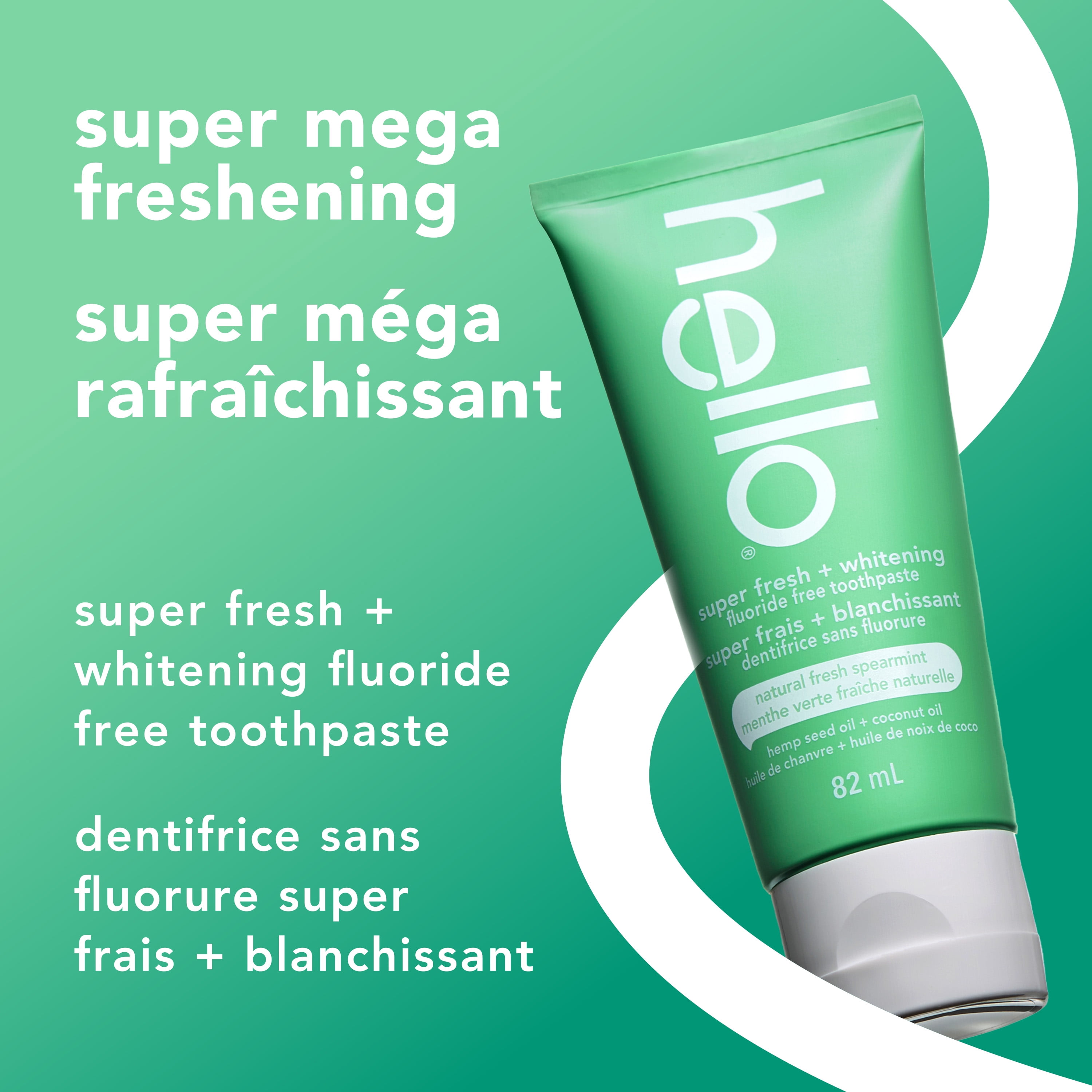 hello Super Fresh Whitening Fluoride Free Toothpaste, Natural Spearmint, 82 ml