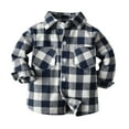 thumbnail image 2 of TOOYOU Boys Summer T-Shirt Kids Toddler Flannel Shirt Jacket Plaid Long Sleeve Lapel Button Down Shacket Baby Shirt Top Coat Outwear Size 2-3 Years Dark Blue, 2 of 9