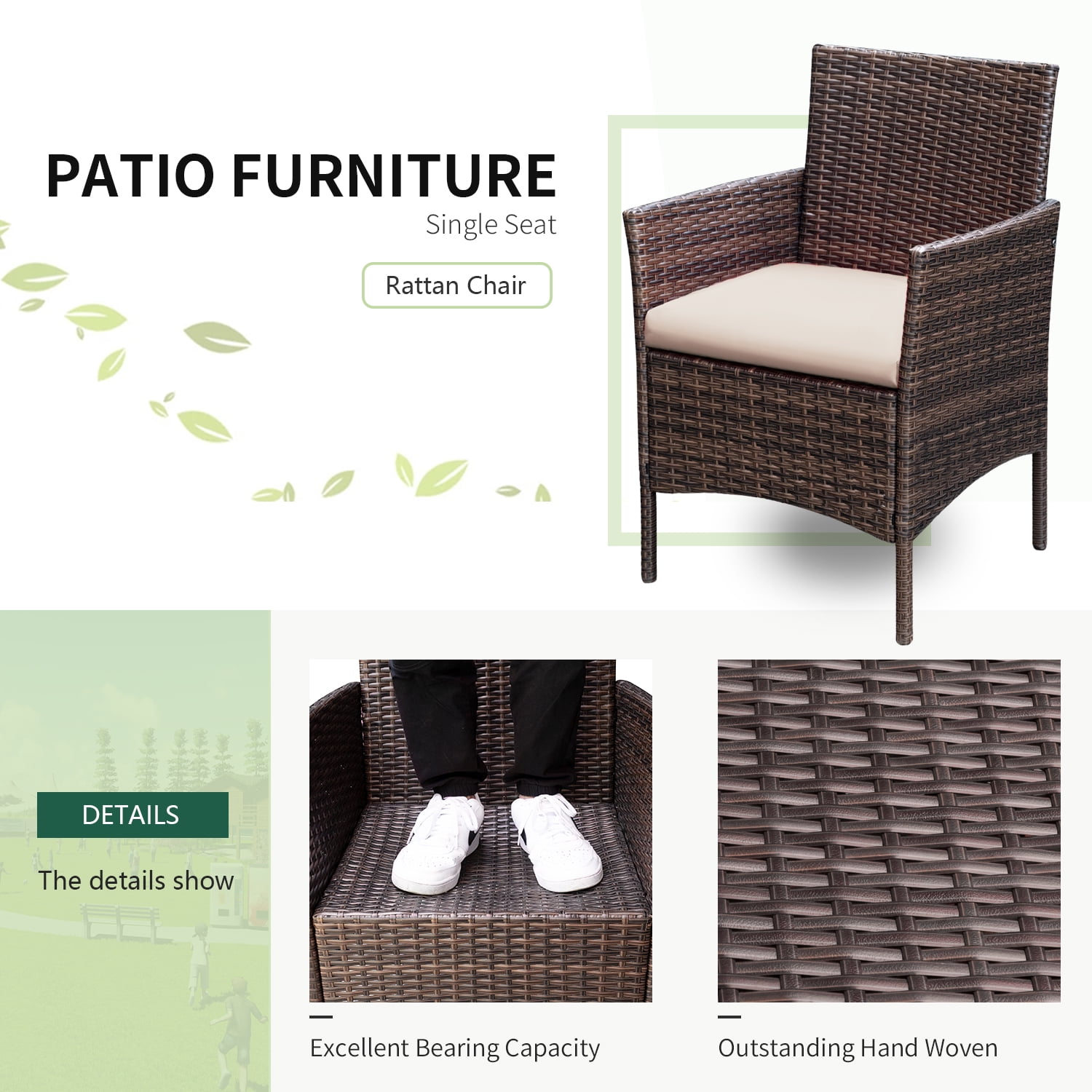 Devoko 3 Pieces Outdoor Furniture Sets Rattan Wicker Chairs Patio Conversation Set, Beige