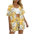 thumbnail image 4 of Hrsba Cute 2 Piece Outfits for Women,Hawaiian Print Loose Casual Cardigan with Shorts Short Sleeve Top Pants Pocket Summer Set, 4 of 5