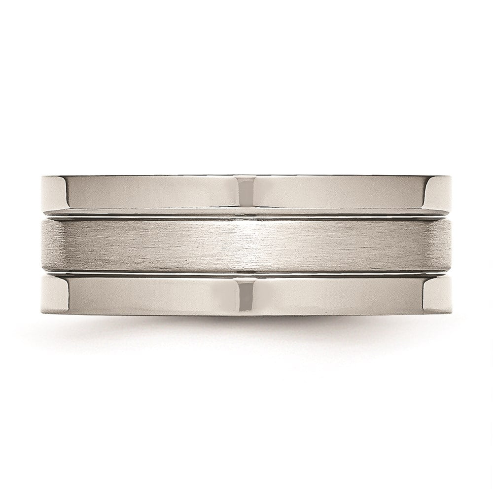 Stainless Steel Grooved 8mm Satin and Polished Band Size 10.5 Length Width 8