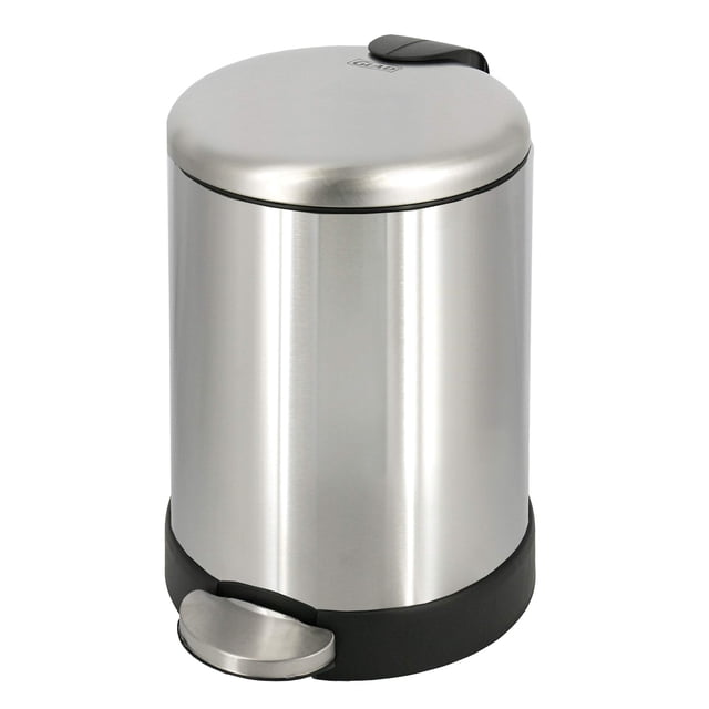 GLAD Bote de basura pequeño, 1.2 galones | Cubo de basura redondo de acero inoxidable con tapa de cierre suave y pedal de pie | Cesta de basura de metal con cubo interior extraíble, inoxidable